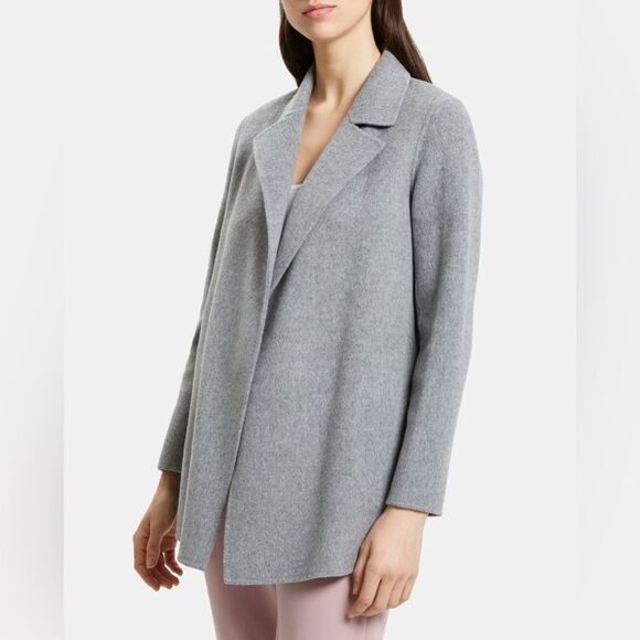 Theory Sileena Open Front Coat in Double-Face Wool-Cashmere - Gray Melange - Picture 2 of 4